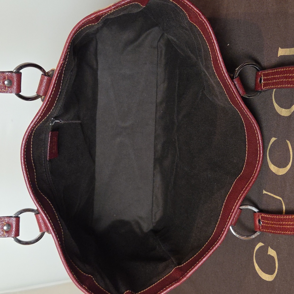 GUCCI 2005 Coated Canvas/Leather Equestrian structured Open Tote Bag Bordeaux - Picture 15 of 17
